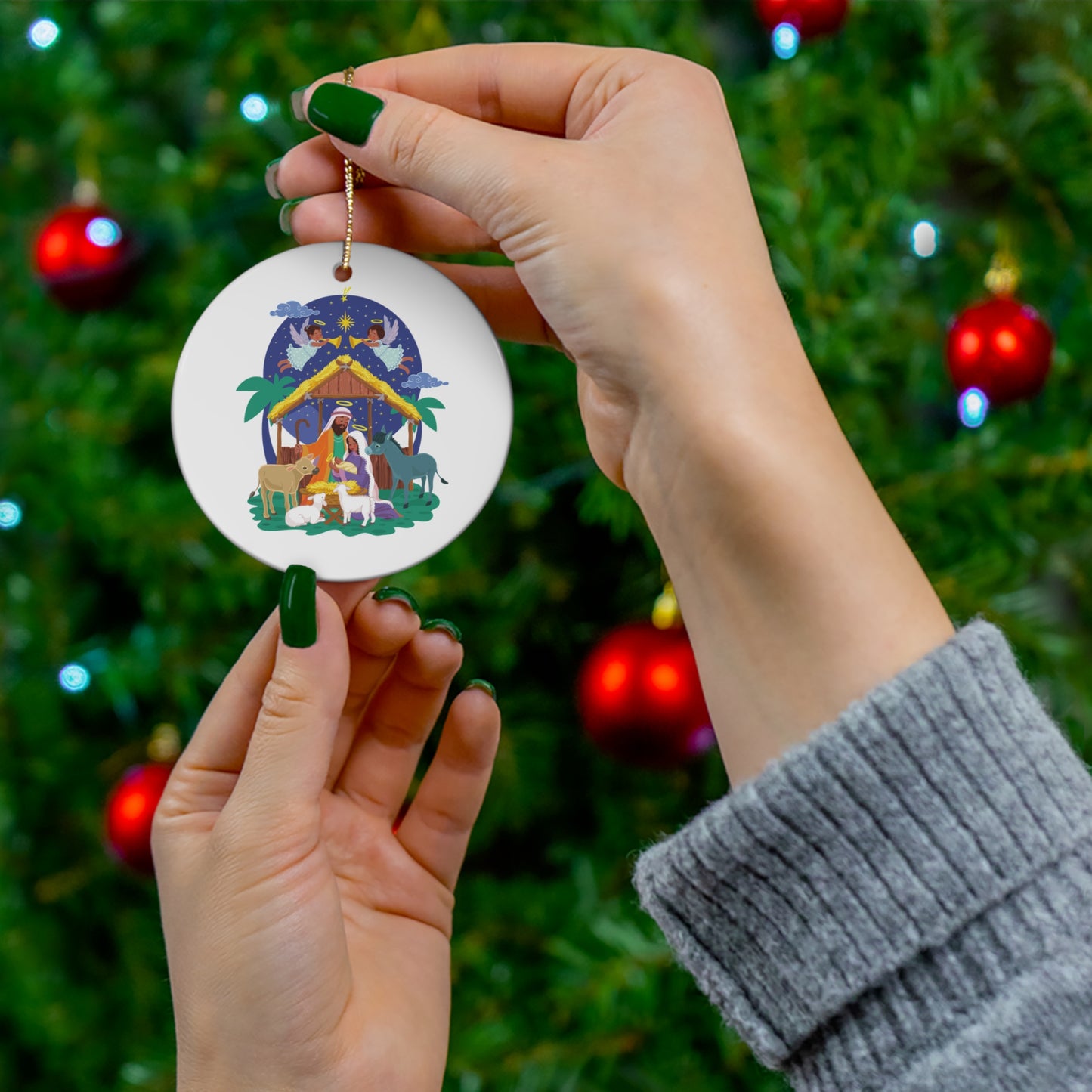 Christmas Nativity Scene Ceramic Ornament_Circle