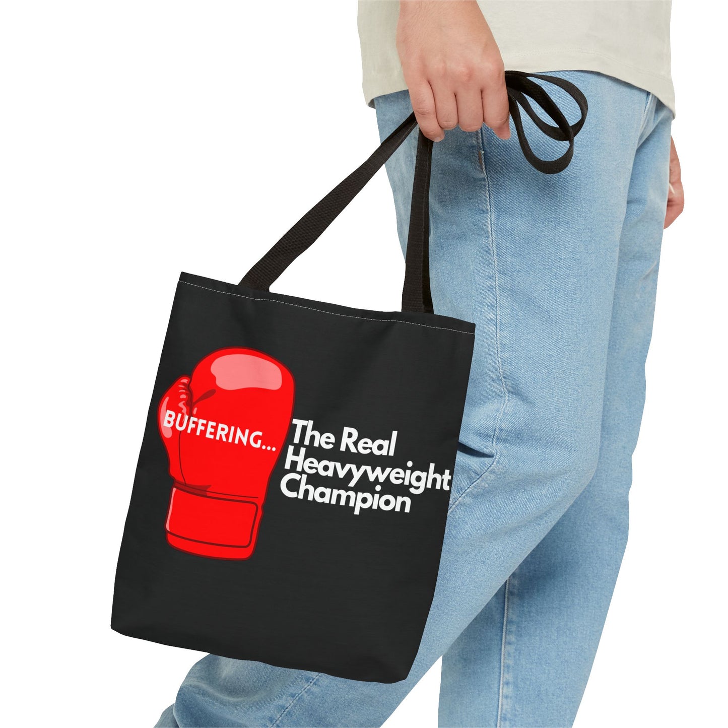 "Buffering...The Real Heavyweight Champion" Tote Bag – Fight Night Humor on the Go