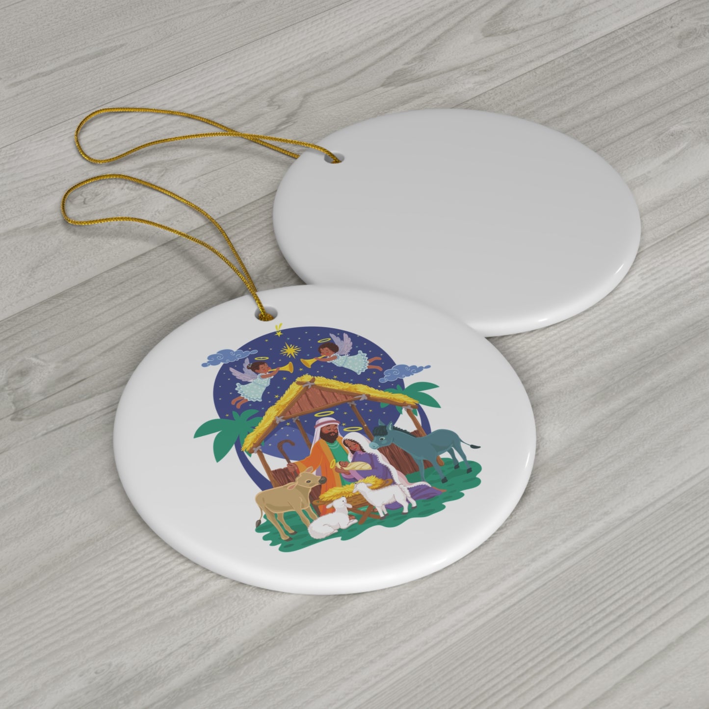Christmas Nativity Scene Ceramic Ornament_Circle