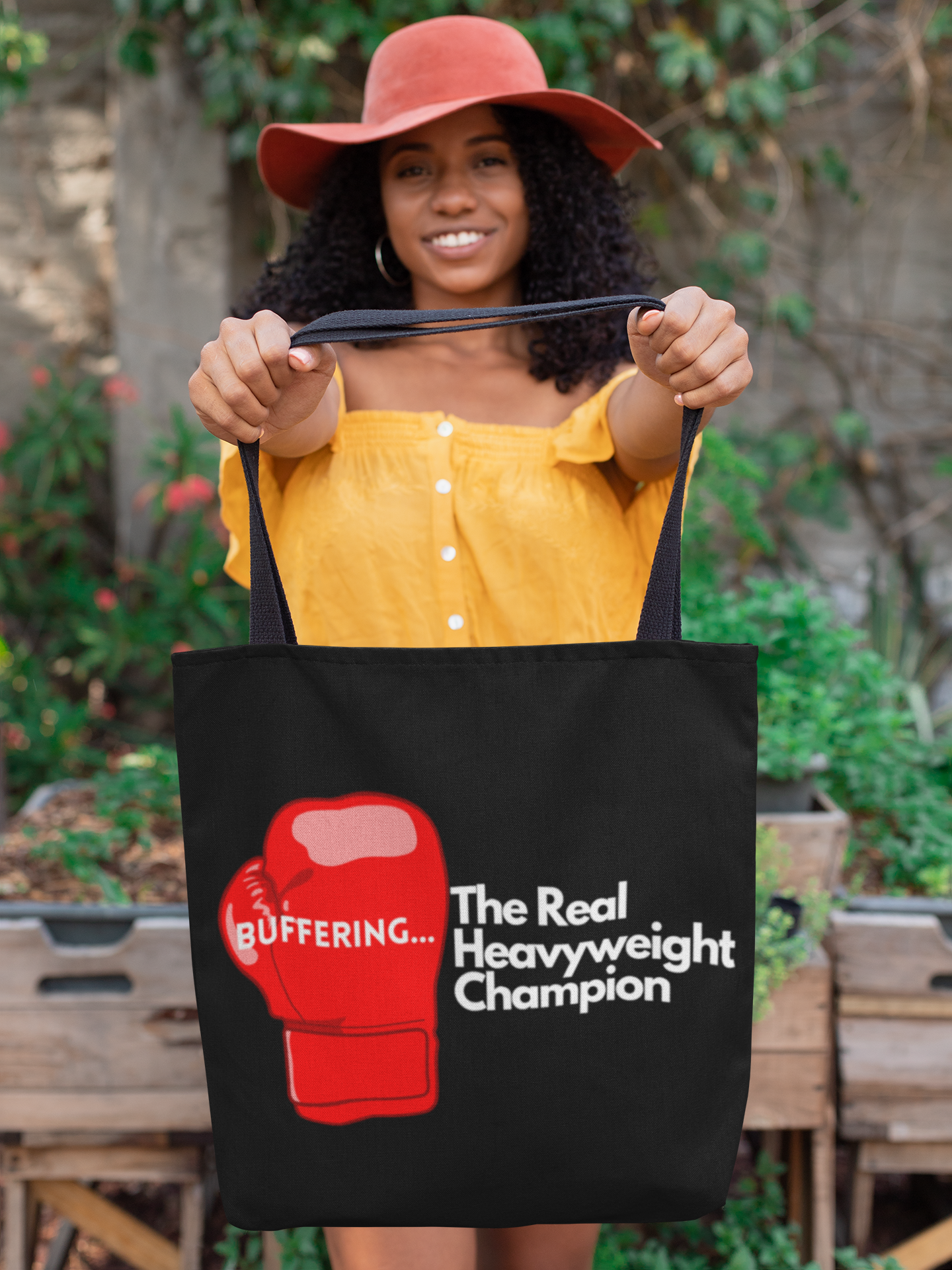 "Buffering...The Real Heavyweight Champion" Tote Bag – Fight Night Humor on the Go