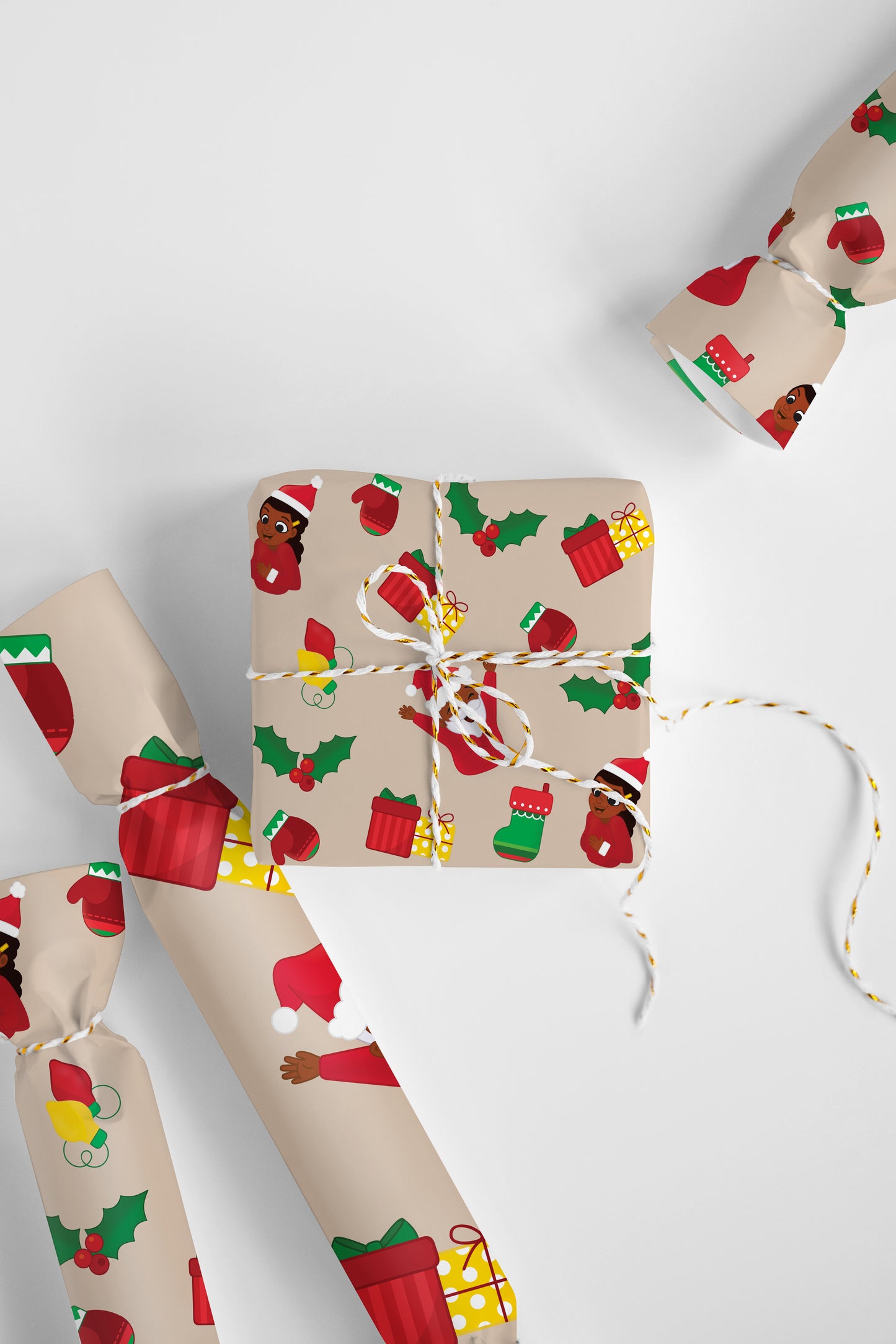 Festive holiday gift wrap with a warm, cozy pattern, perfect for creating a joyful and inviting gift-giving experience.