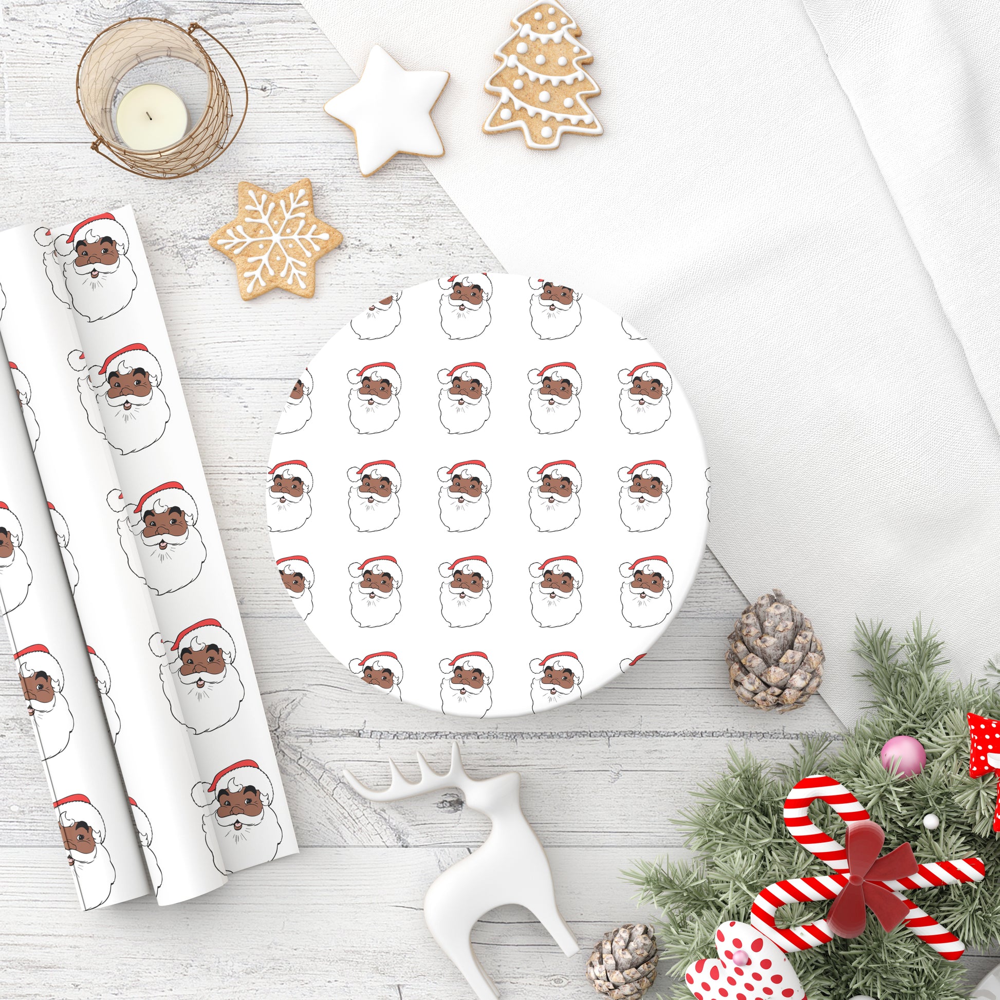 Black Santa wrapping paper roll, festive holiday gift wrap, 6-foot decorative paper for gifts