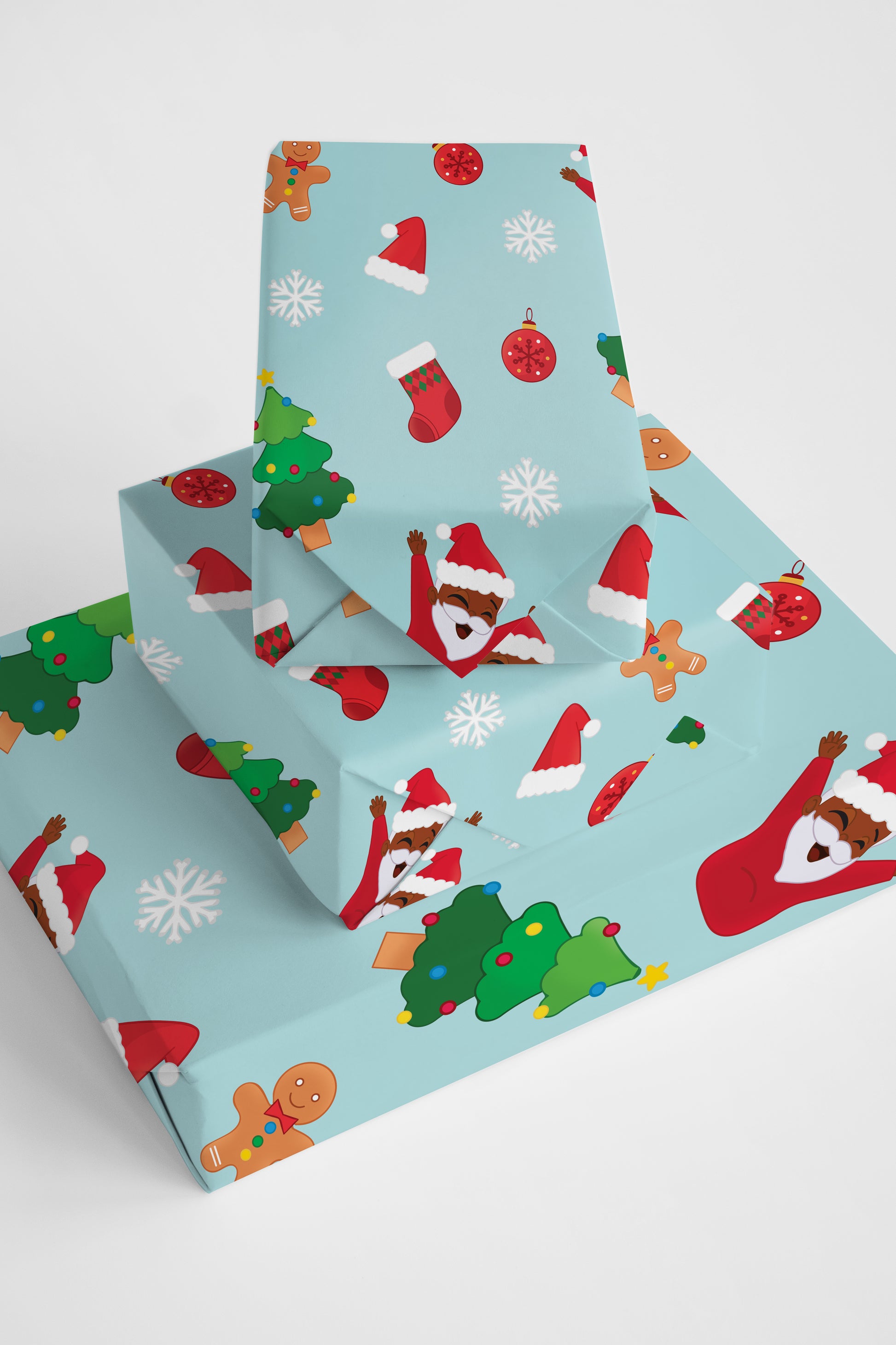 Whimsical gingerbread-themed gift wrap with a frosted design, perfect for cheerful holiday presentations.