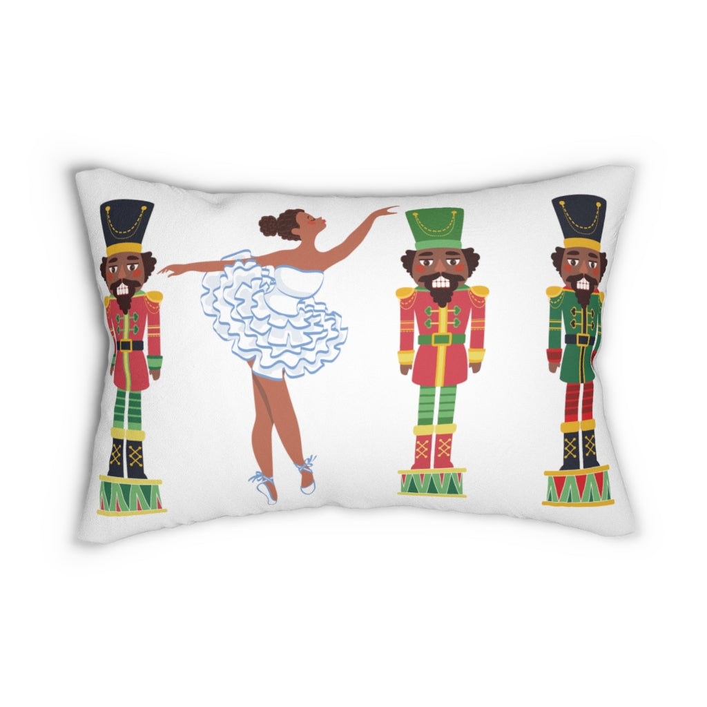 Chocolate Nutcracker and Ballerina Spun Polyester Lumbar PillowWhite