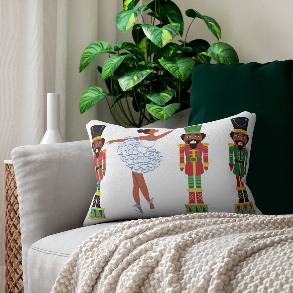 Chocolate Nutcracker and Ballerina Spun Polyester Lumbar PillowWhite