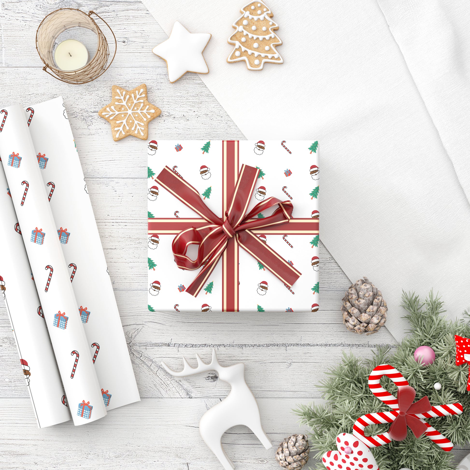 Cute Black Santa wrapping paper with a charming design for festive gift wrap.