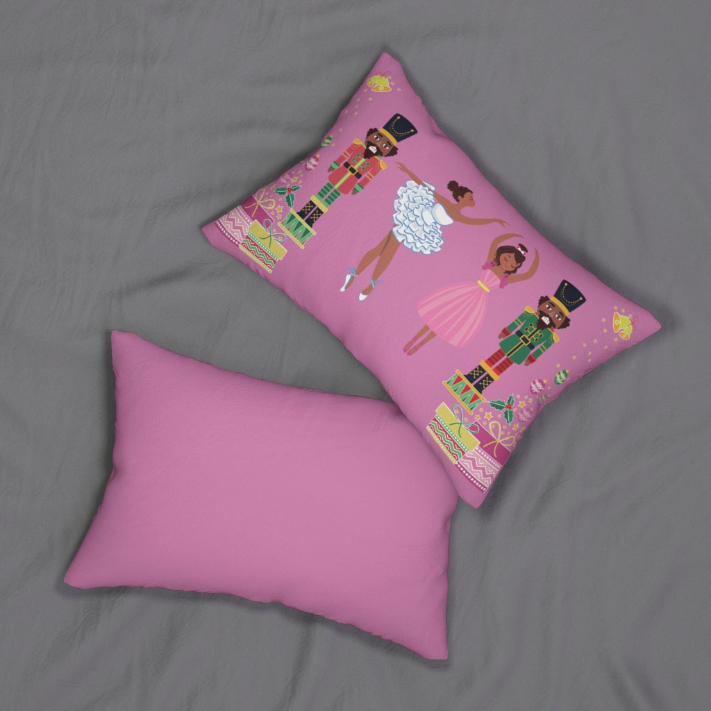 Chocolate Nutcracker and Ballerina Spun Polyester Lumbar Pillow Pink