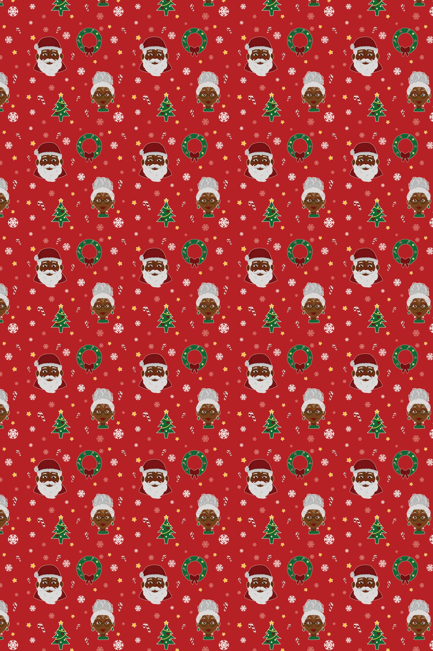 Black Santa Wreath Wrapping Paper