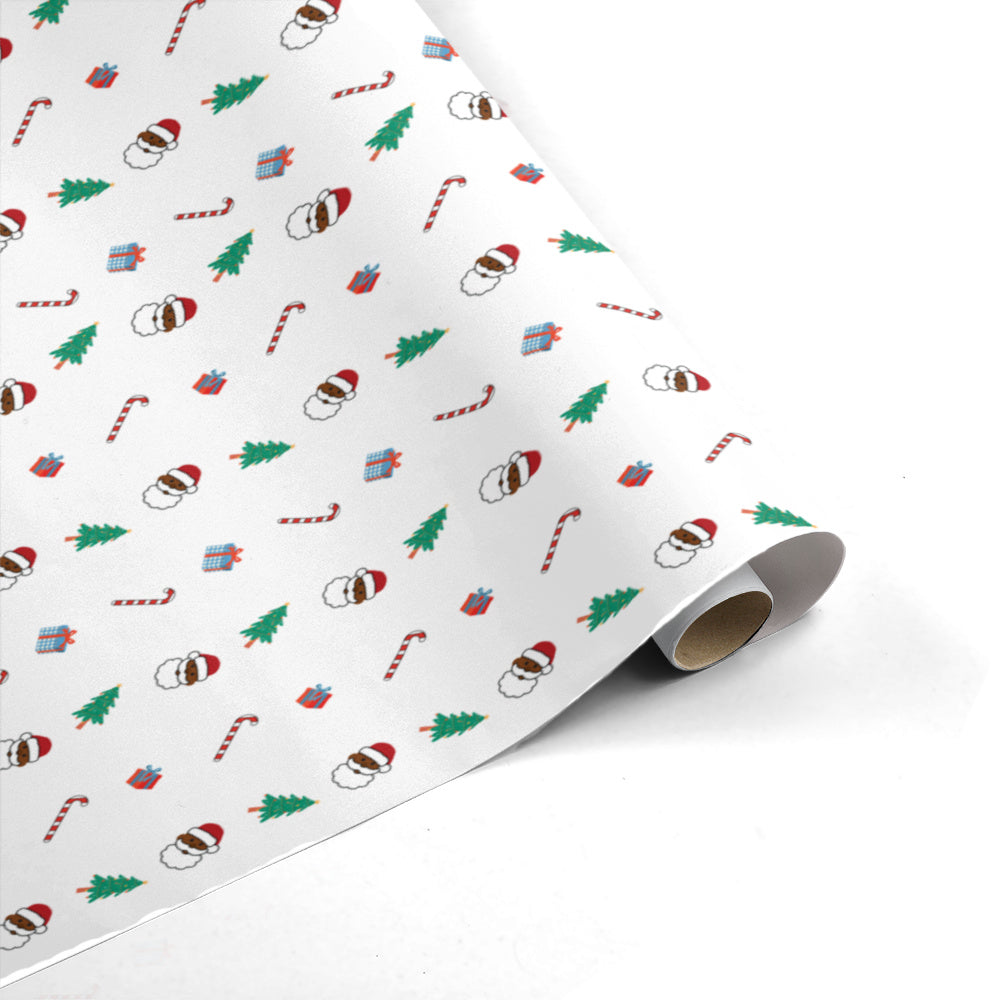 Emoji Black Santa Claus Christmas Tree Candy Cane Wrapping Paper Roll