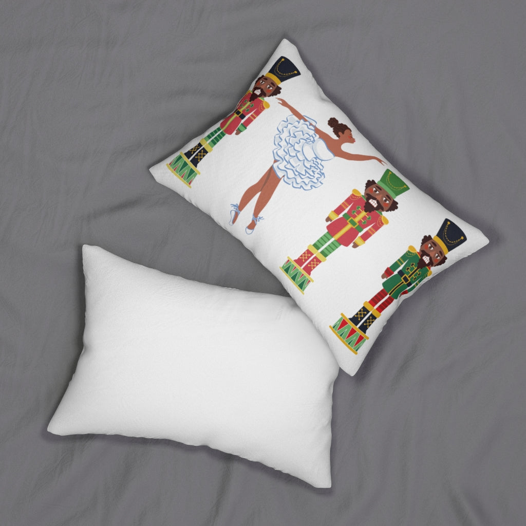 Chocolate Nutcracker and Ballerina Spun Polyester Lumbar PillowWhite