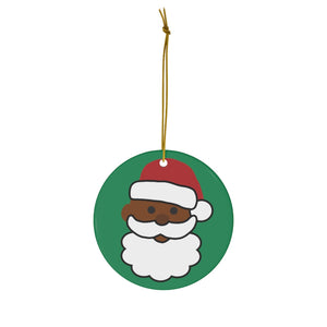 Emoji Black African American Santa Ceramic Ornament