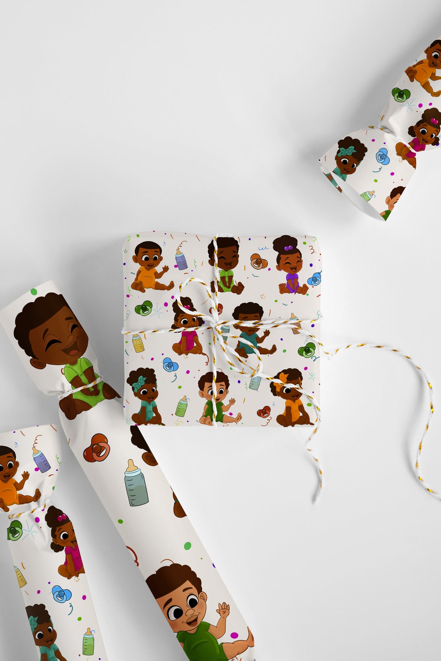 Black Boy & Girl Baby Shower Wrapping Paper