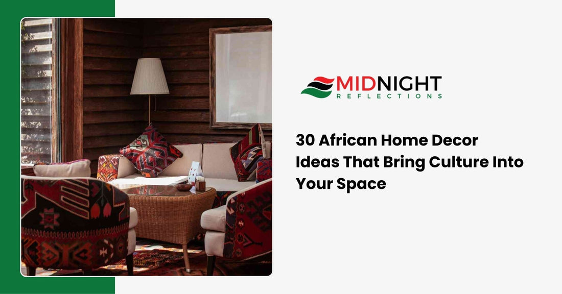 African home decor ideas featuring mudcloth pillows woven baskets and handmade wall art in modern living room
