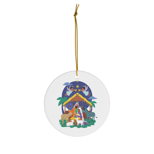 Christmas Nativity Scene Ceramic Ornament_Circle