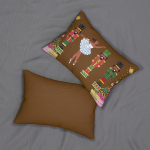 Chocolate Nutcracker and Ballerina Spun Polyester Lumbar Pillow_Chocolate