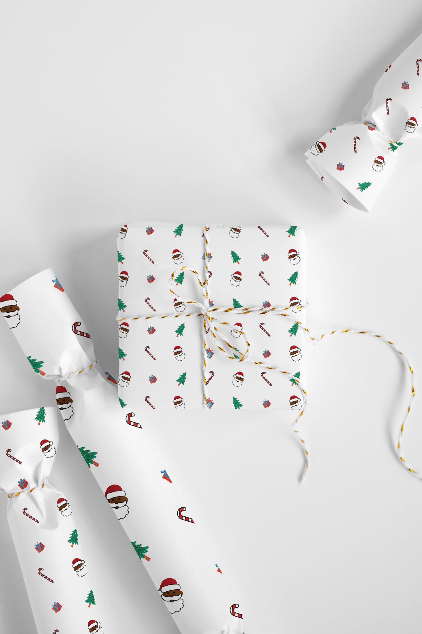 Emoji Black Santa Claus Christmas Tree Candy Cane Wrapping Paper