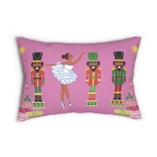 Chocolate Nutcracker Spun Polyester Lumbar Pillow Pink