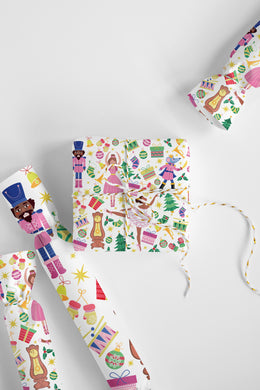 Chocolate Nutcracker Ballet Wrapping Paper Roll_Pink