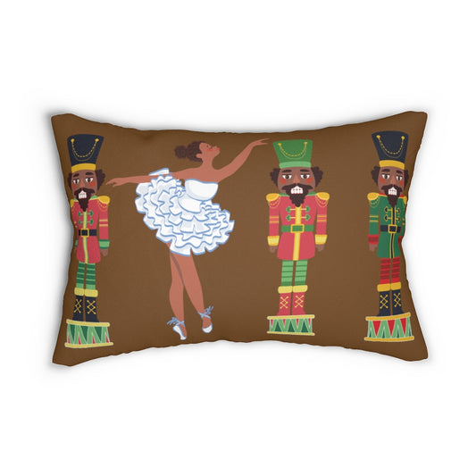 Chocolate Nutcracker and Ballerina Spun Polyester Lumbar Pillow Brown