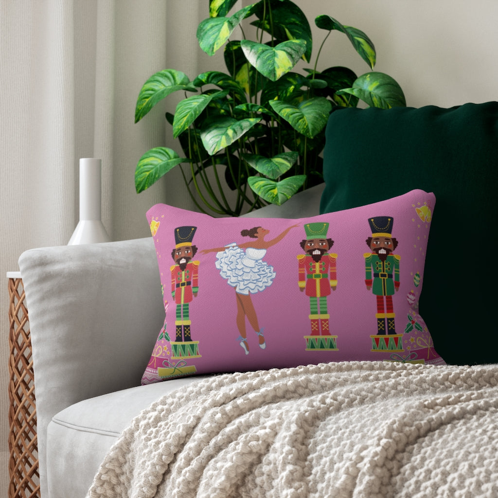 Chocolate Nutcracker Spun Polyester Lumbar Pillow Pink