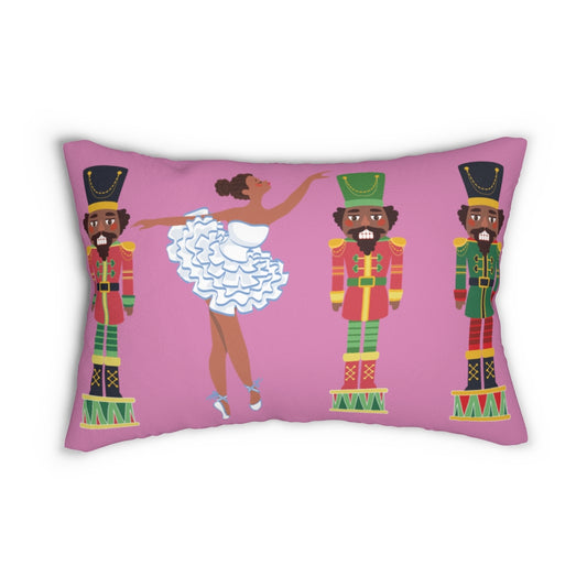 Chocolate Nutcracker and Ballerina Spun Polyester Lumbar Pillow Pink