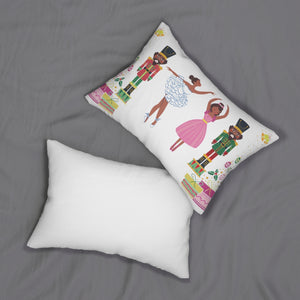 Chocolate Nutcracker and Chocolate Ballerinas Spun Polyester Lumbar Pillow_White