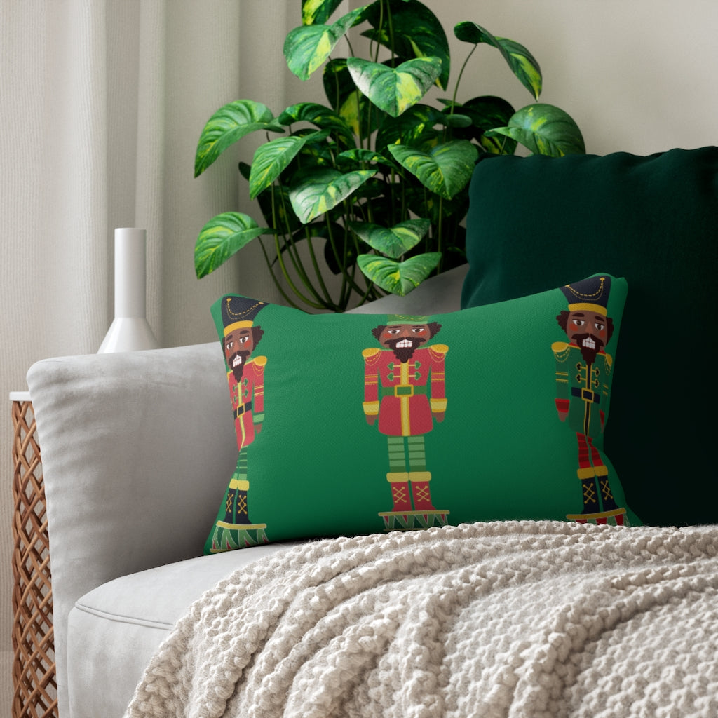 Chocolate Nutcracker Spun Polyester Lumbar Pillow_Green