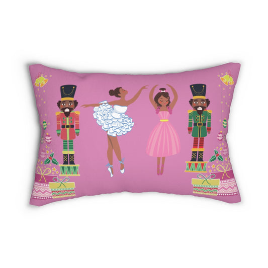 Chocolate Nutcracker and Ballerina Spun Polyester Lumbar Pillow Pink