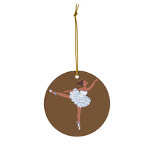 Chocolate Nutcracker Ballerina Round Ceramic Ornament _Brown