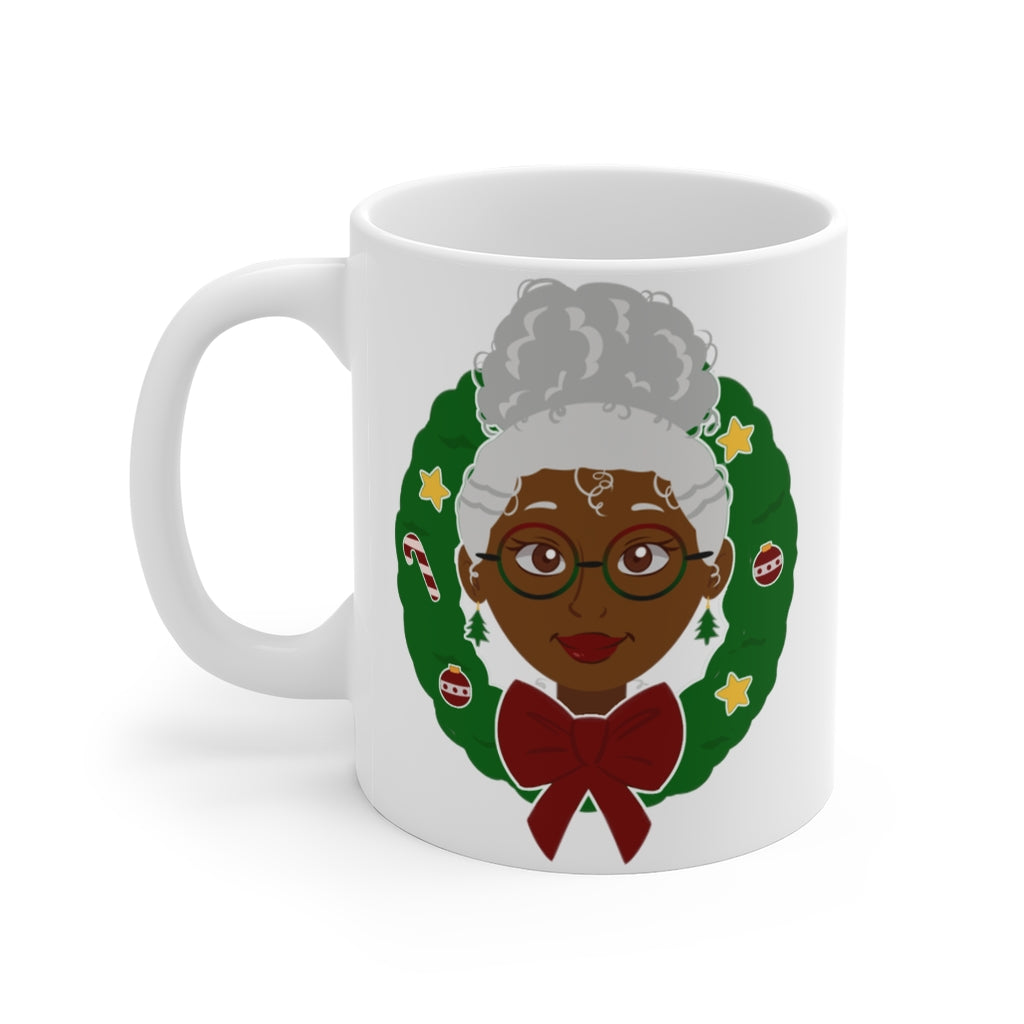 Black Santa & Mrs. Claus and Wreath Mug