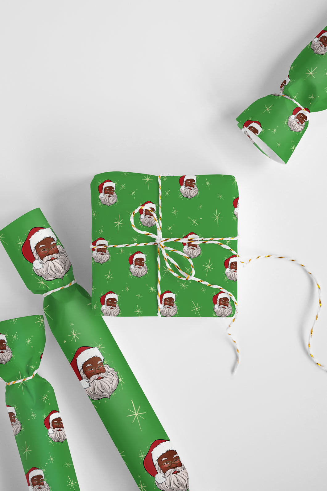 Black Santa on Green Wrapping Paper Roll