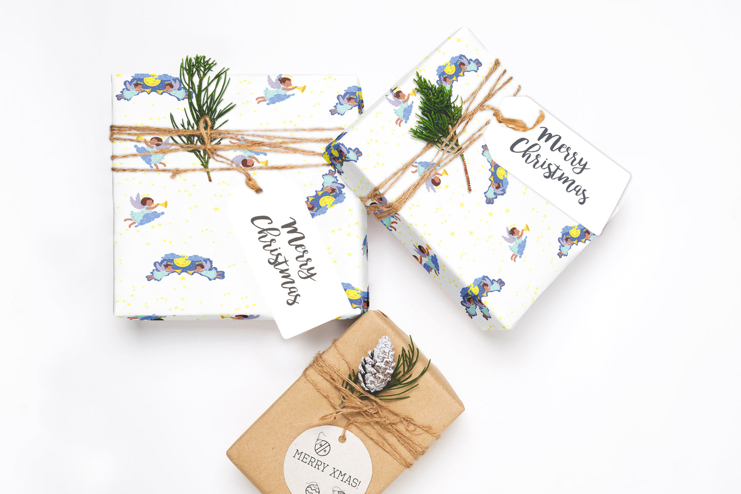 Chocolate Nativity Christmas Angels Wrapping Paper Roll