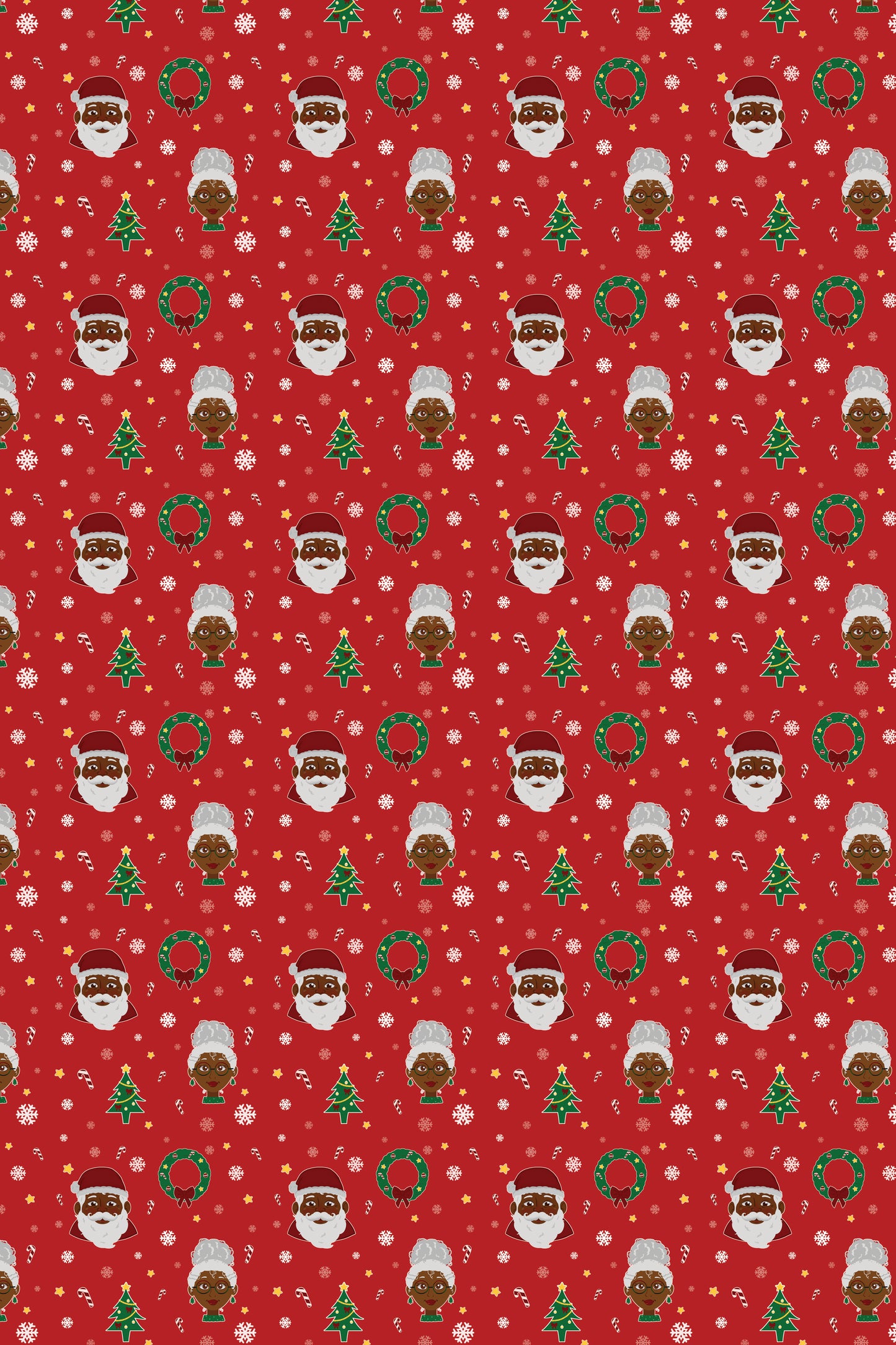 Black Santa & Mrs. Claus with Wreath Wrapping Paper Roll