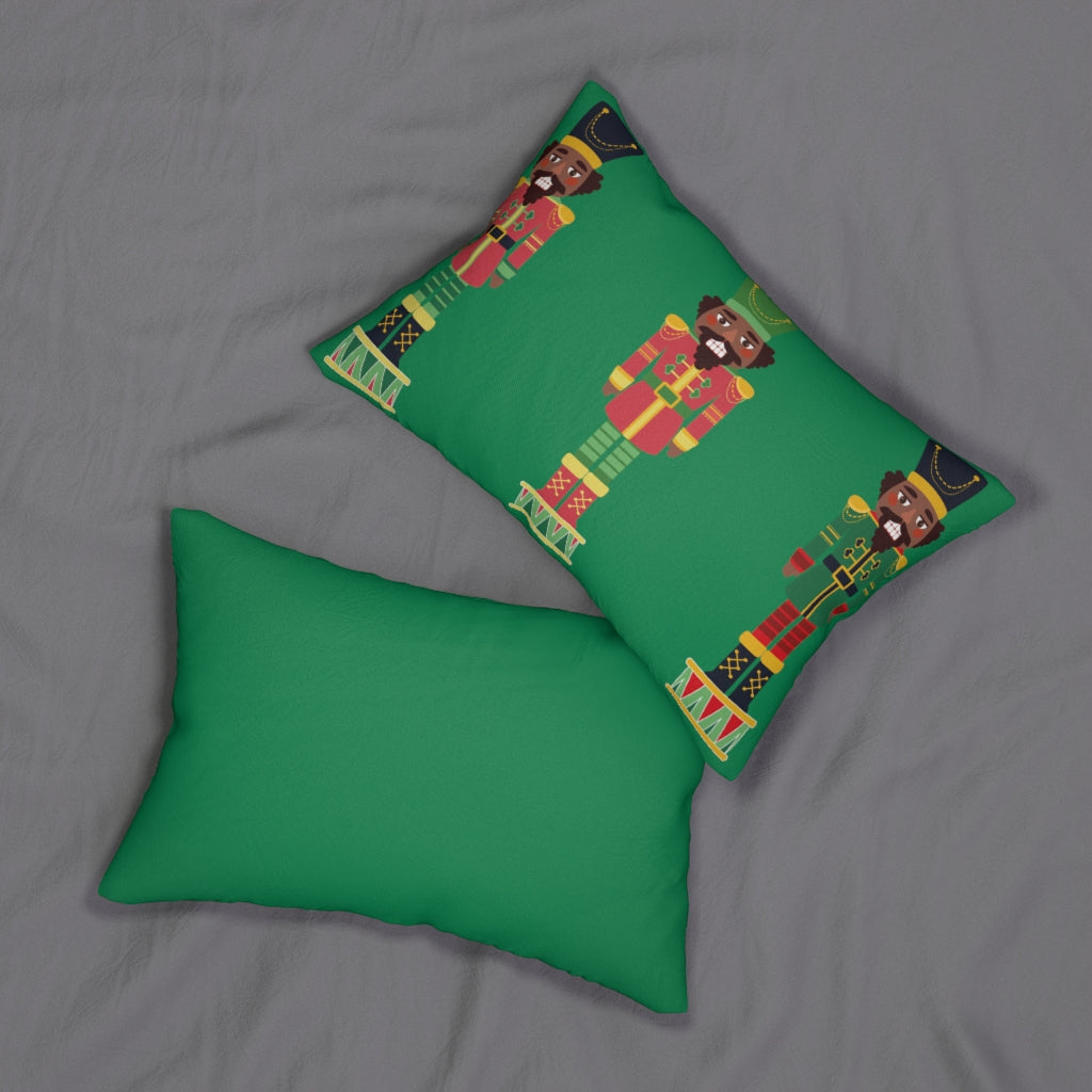 Chocolate Nutcracker Spun Polyester Lumbar Pillow_Green