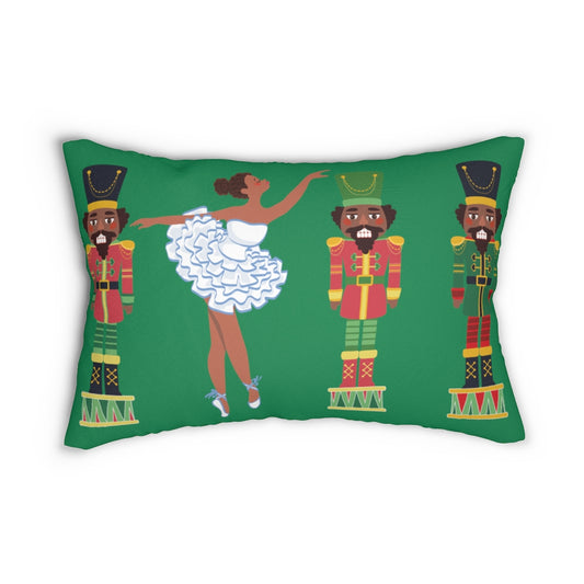 Chocolate Nutcracker and Ballerina Spun Polyester Lumbar Pillow Green