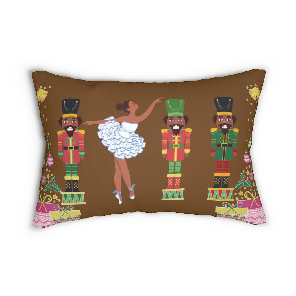 Chocolate Nutcracker and Ballerina Spun Polyester Lumbar Pillow_Chocolate