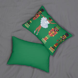 Chocolate Nutcracker and Ballerina Spun Polyester Lumbar Pillow Green