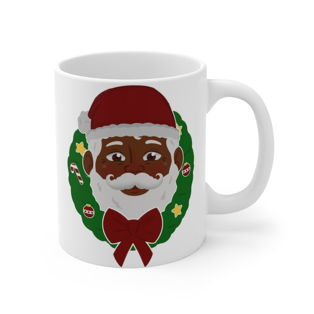 Black Santa & Mrs. Claus and Wreath Mug