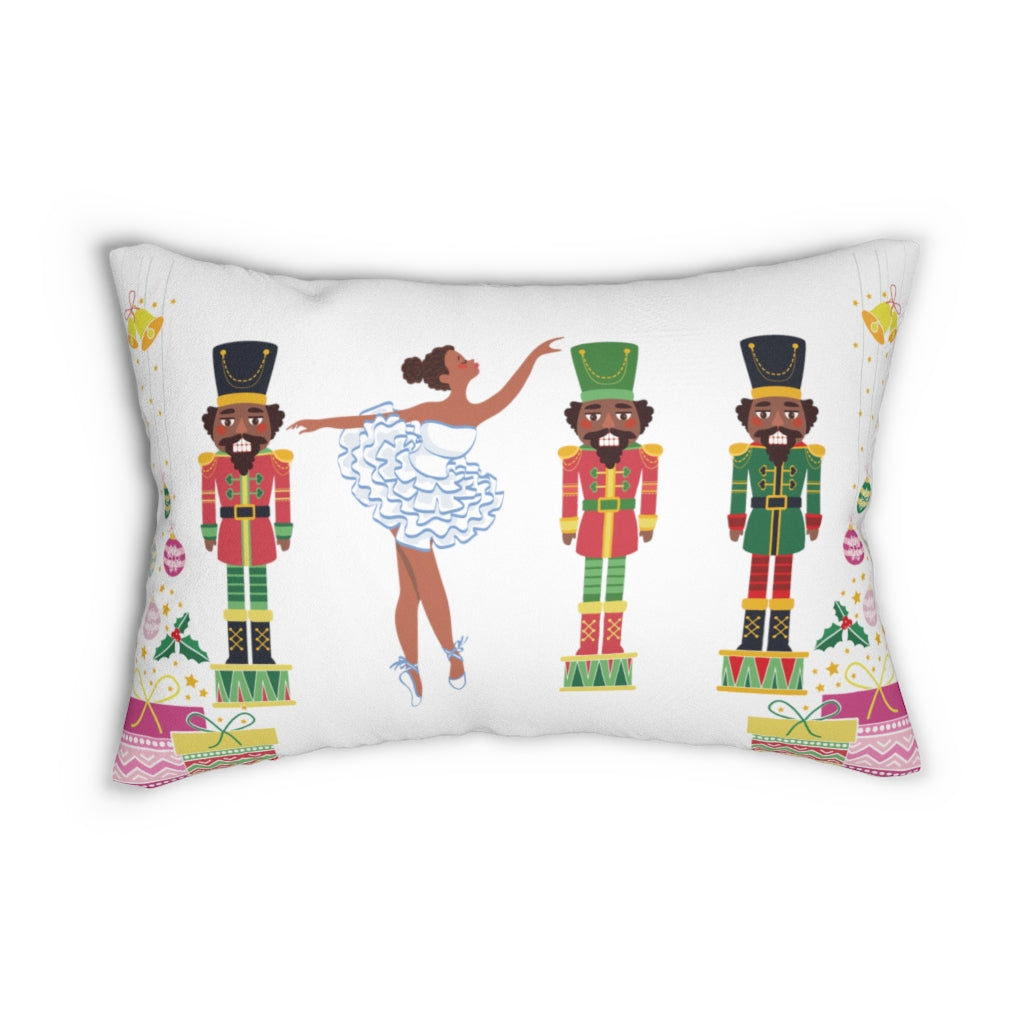 Chocolate Nutcracker Spun Polyester Lumbar Pillow White