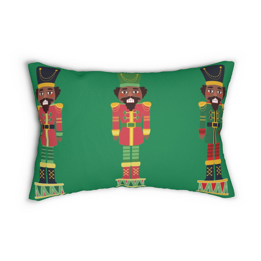 Chocolate Nutcracker Spun Polyester Lumbar Pillow_Green