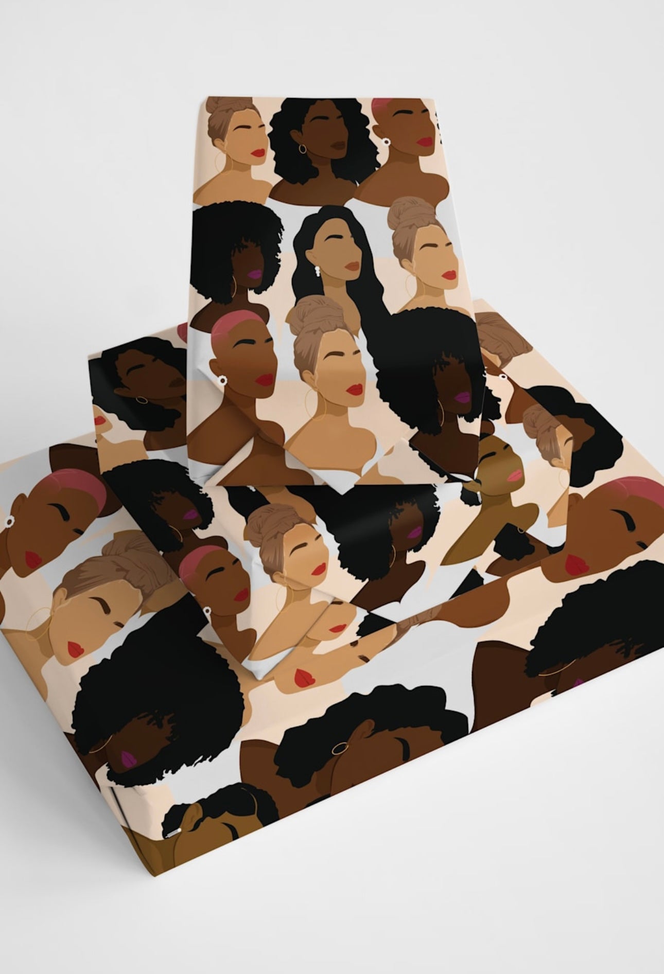 Our Women- Chocolate Melanin Black Women Silhouette Luxury Birthday Wrapping Paper, Gift Wrap-3 rows