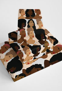 Our Women- Chocolate Melanin Black Women Silhouette Luxury Birthday Wrapping Paper, Gift Wrap-3 rows