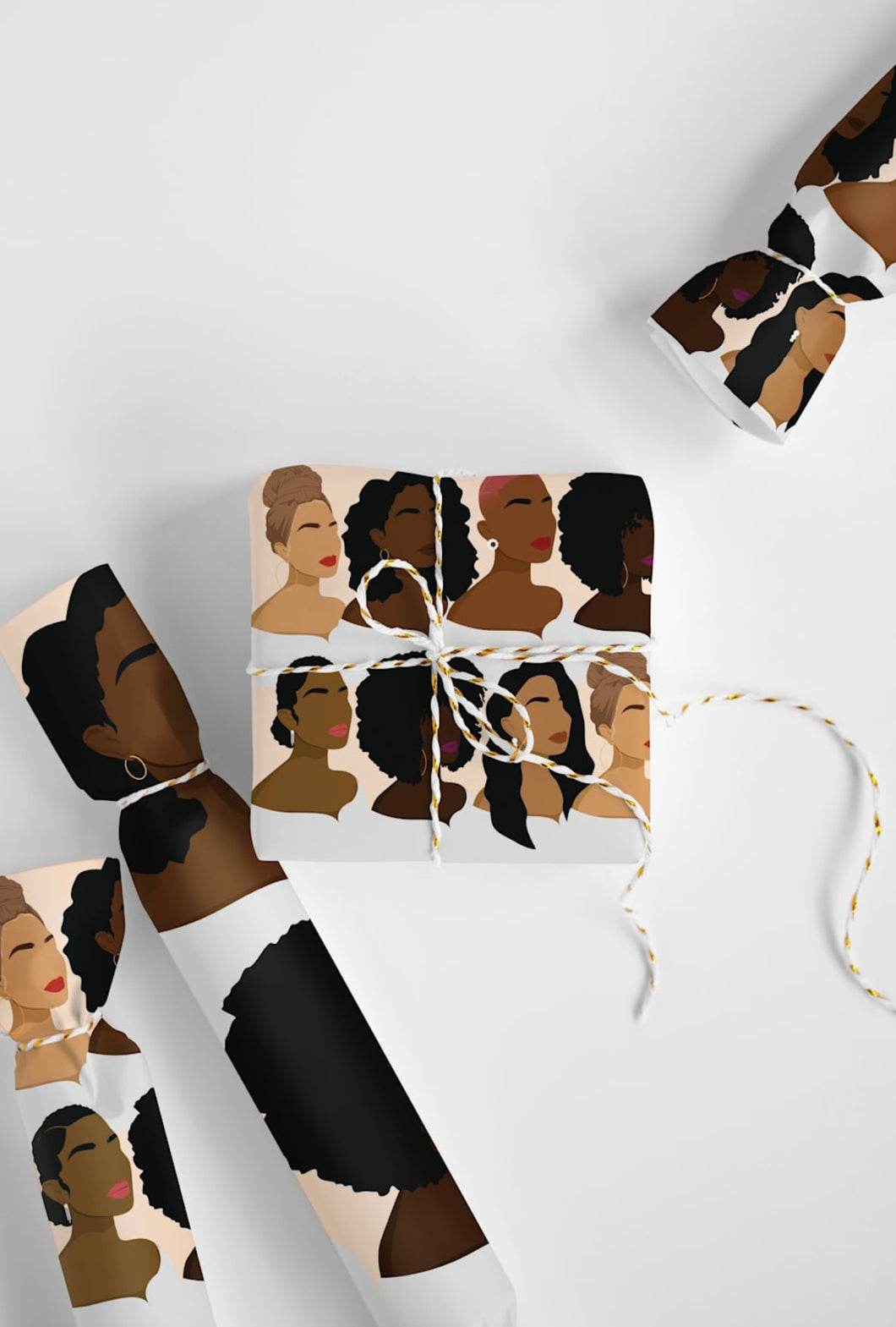 Our Women- Chocolate Melanin Black Women Silhouette Luxury Birthday Wrapping Paper, Gift Wrap-2 rows