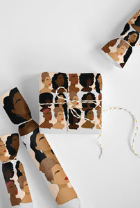 Our Women- Chocolate Melanin Black Women Silhouette Luxury Birthday Wrapping Paper, Gift Wrap-3 rows