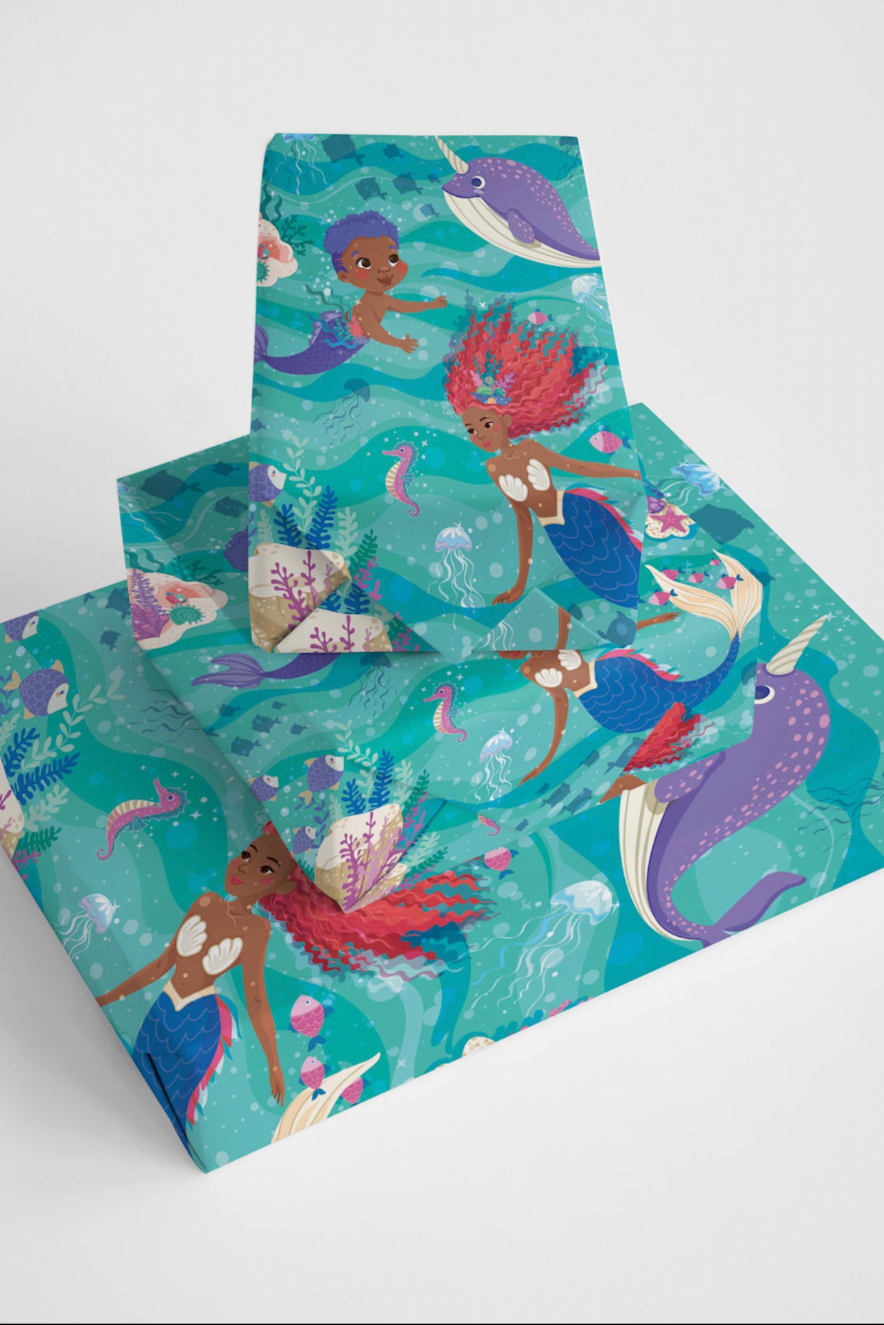 Chocolate Little Mermaid and Merman Under the Sea Luxury Wrapping Paper Roll