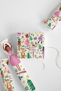 Chocolate Nutcracker Ballet Wrapping Paper Roll_Pink_Chocolate Ballerinas