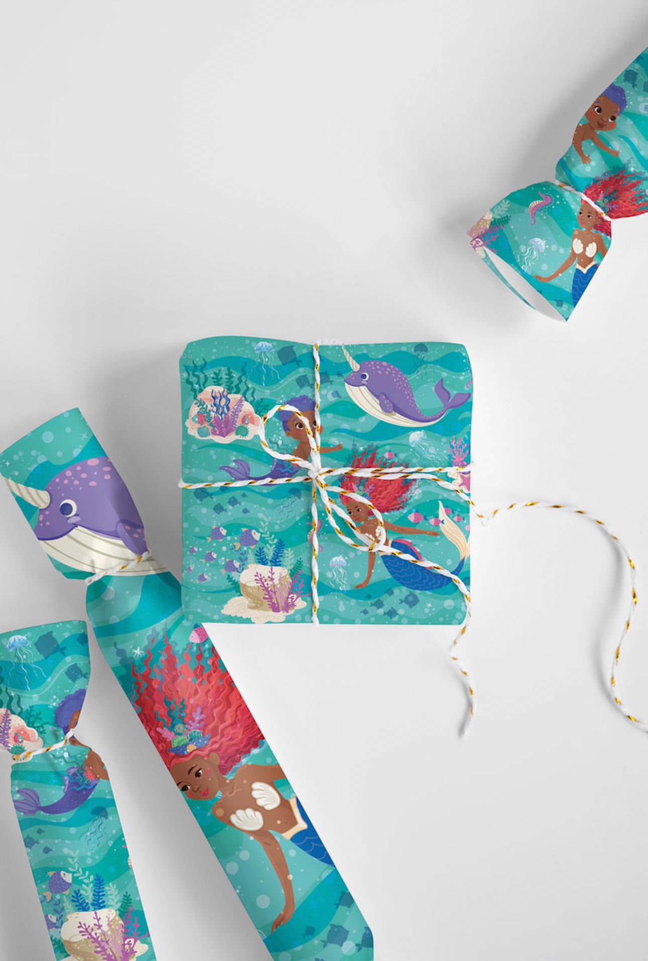 Chocolate Little Mermaid and Merman Under the Sea Luxury Wrapping Paper Roll