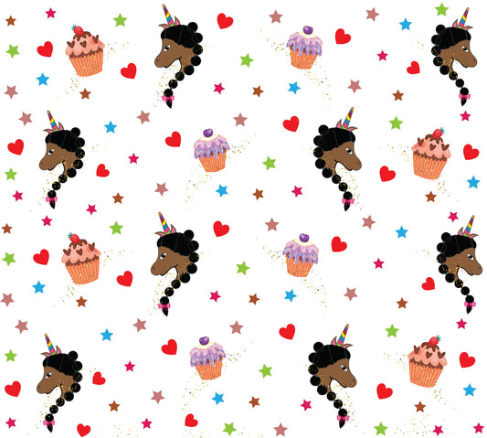 Chocolate Melanin Unicorn White Wrapping Paper Roll